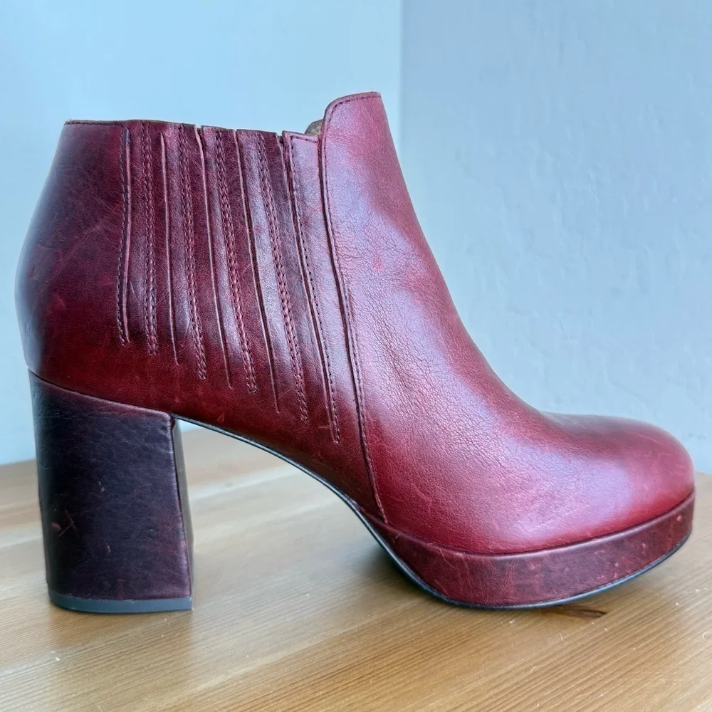 EILEEN FISHER Bird Burgundy Leather Platform Bootie Women’s Size 7.5